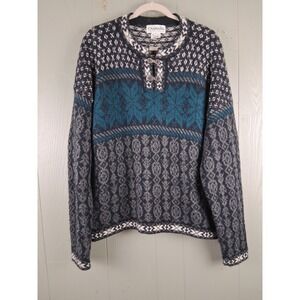 Caamano 100% Alpaca Wool Peru Hand-knit Fair Isle Sweater Mens LARGE Nordic SOFT